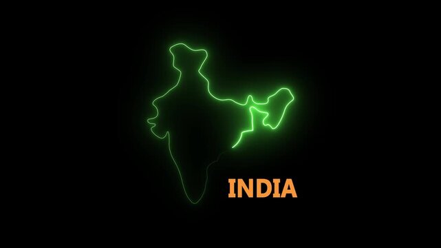 Animated Indian map icon with a glowing neon effect.
Neon Green India Map Borders Outline Loop Background. Free and premium.
