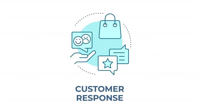 Customer response blue concept icon animation. Consumer tracking metrics. Buyer experiences and shopping satisfaction. Cyan circular animated abstract idea. HD video with alpha channel