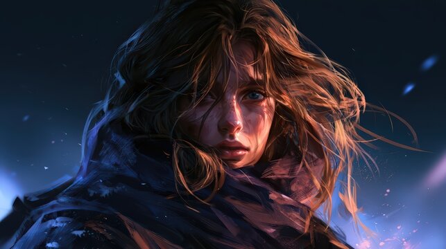 Intense Woman in Dramatic Setting Portrays Struggle and Resilience