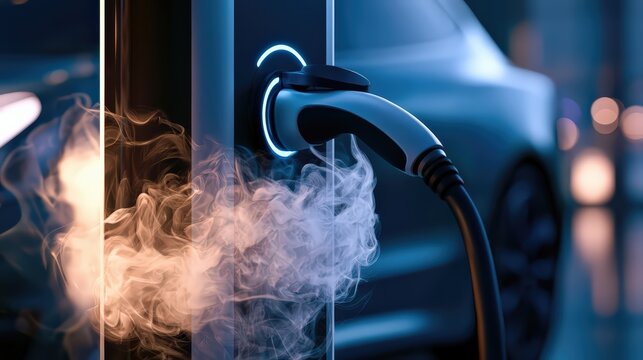 Electric Car Charging with Smoke Effect for Sustainable Mobility