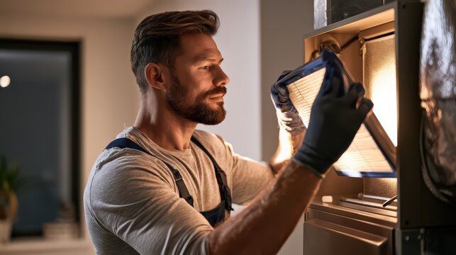 Professional Technician Servicing Home Hvac System or Furnace