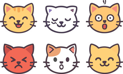 Obraz premium Cartoon cat faces illustration showing multiple emotions with colorful expressions of happiness surprise anger calm and contentment