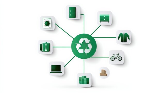Circular Economy and Recycling Concept with Household Items Icons