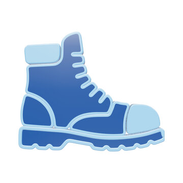 3D of a blue work boot icon representing industrial safety footwear for construction workers, heavy duty protection, and manual labor gear on a white background