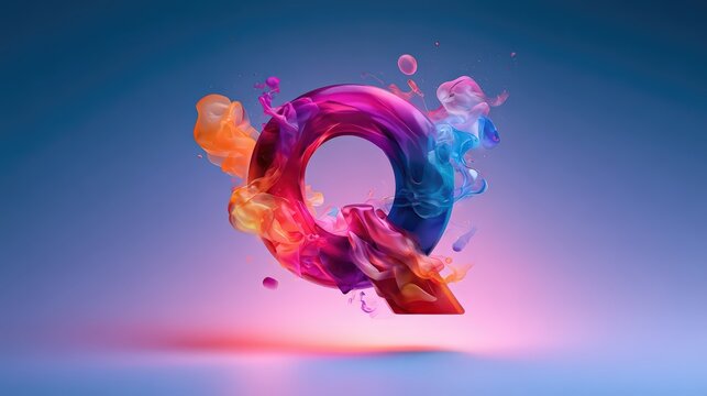 Vibrant Letter Q with Dynamic Colorful Splashes on a Gradient