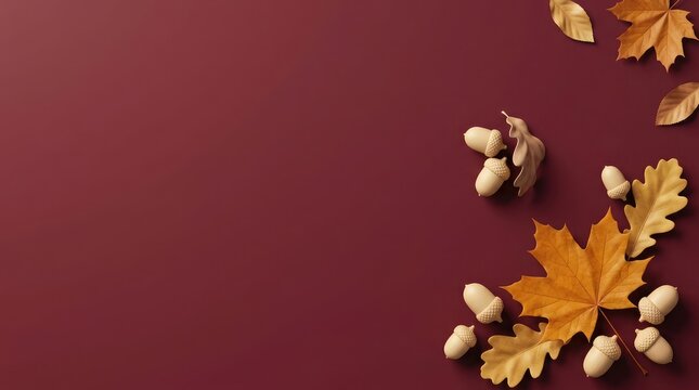 A beautifully rendered 3d autumn scene depicting a canadian thanksgiving celebration showcasing vibrant maple leaves and acorns perfect for festive greetings and seasonal