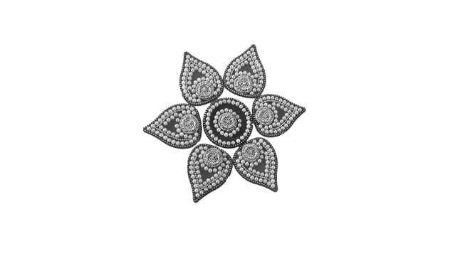 Black and Silver Petal Flower Pearl Rhinestone Sticker Ornament Design on White Background
