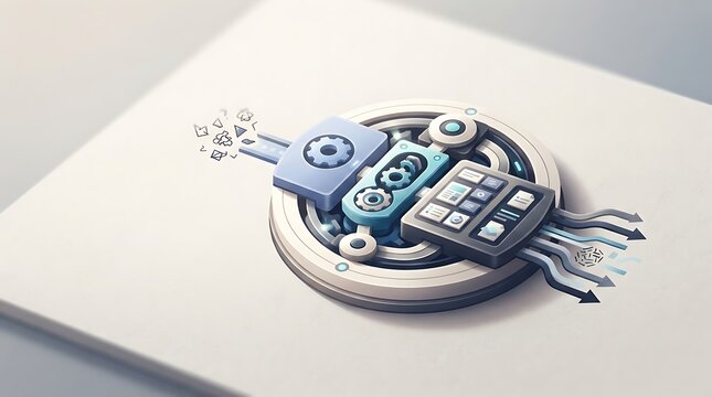 Automated data processing gear and analytics machinery icon