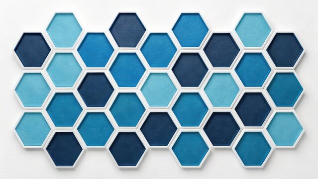Abstract pattern of blue hexagonal tiles isolated on white background