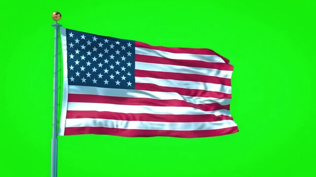 American Flag Waving Animation 🇺🇸 | USA Flag Green Screen Video | United States Flag Waving in Wind | Patriotic American Flag Animation | Chroma Key Green Screen Effect