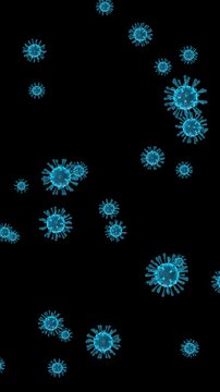 Blue Virus Cells Floating Isolated Alpha channel Animation ,3D Microscopic Bacteria Pathogen for Medical and Science Stream Videos Vertical Motion Design Element