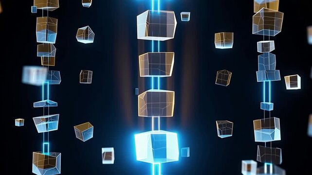 Abstract Blockchain Technology Background with Glowing Digital Cube Nodes on Crypto Networks