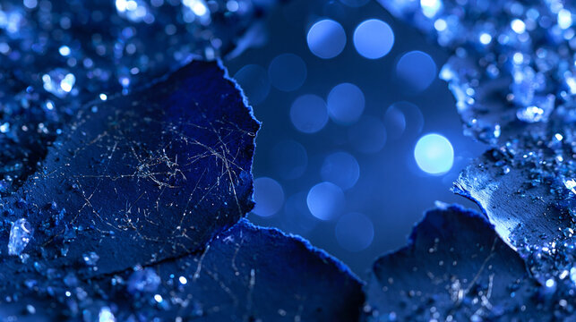 Abstract Blue Shimmering Texture with Glowing Bokeh Lights