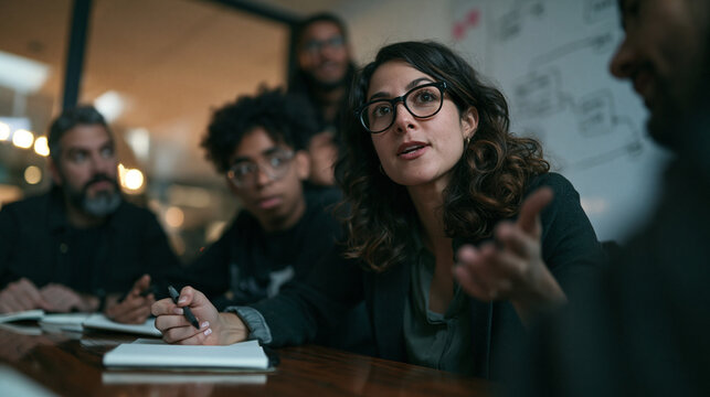 Businesswoman Leading Discussion in Diverse Team Meeting