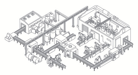 Obraz premium Automated Industrial Manufacturing Production Line Illustration.