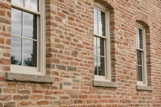 Restored Heritage Brick Facade with Traditional Windows