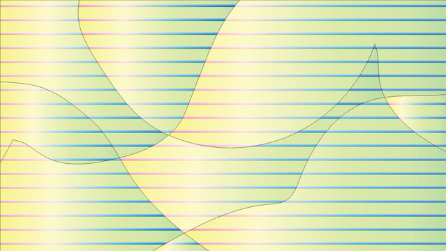 Abstract geometric background with horizontal lines and fluid wave shapes, soft pastel yellow and green gradient pattern, modern minimalist vector illustration for web design and banners