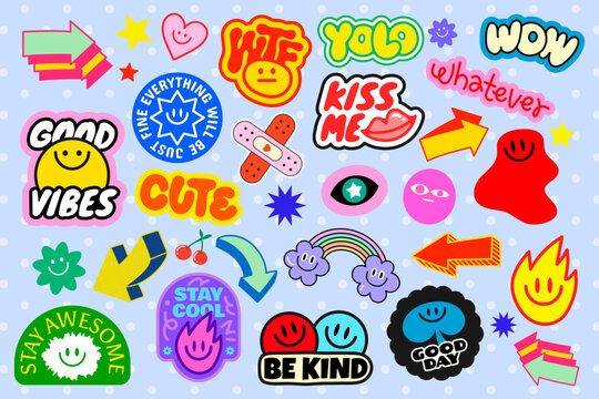 Colorful playful stickers collection vector