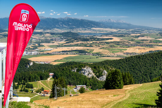 Panoramic view from Malinne mountain over Ruzomberok, Liptov region and Tatra Mountains in Slovakia