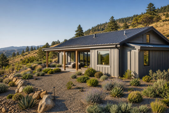 Wildfire Resilient Home with Ember Resistant Materials and Defensible Landscaping