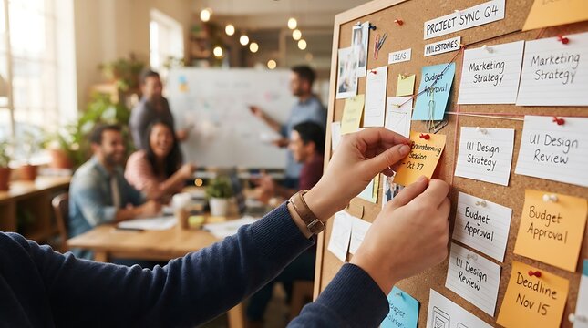 Magnifying glass focusing on the year 2030 with business growth charts and trend icons