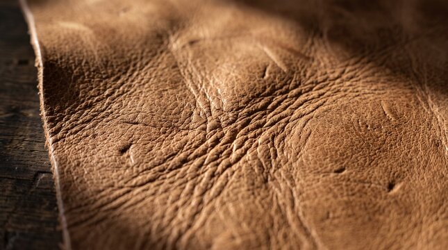 Close up texture of brown leather with visible grain and imperfections