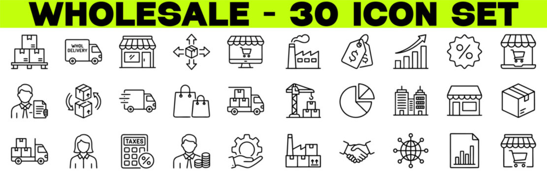 Wholesale Icon Set &ndash; Editable Stroke Vector Line Icons for Retail, Distribution, Supply Chain and Business Trade
