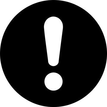 Black circle icon with a white exclamation mark symbol isolated on transparent background