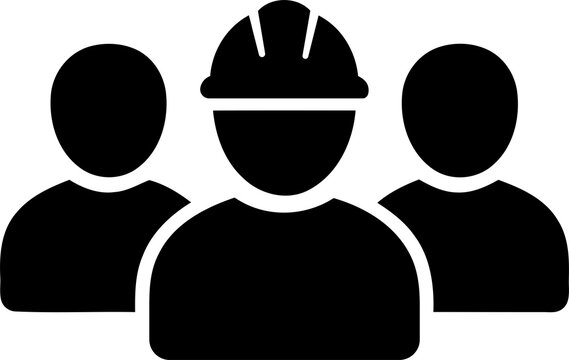 Black icon of construction workers with hard hat isolated on transparent background