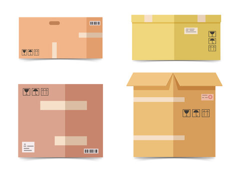 Colorful shipping boxes for delivery and storage needs on transparent background