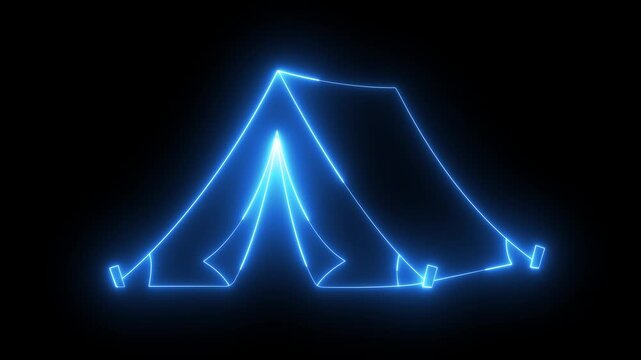   neon line Tourist tent icon isolated on black background. Camping symbol. 4K Video motion graphic animation . Building a cozy outdoor retreat with family camping tent icon animation. HD video motion