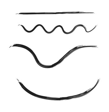Set of horizontal lines, wavy and straight scribbled line paint brush vector illustration