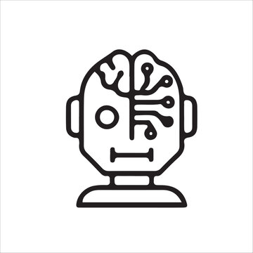 Artificial intelligence head outline icon on a white background technology and future concepts