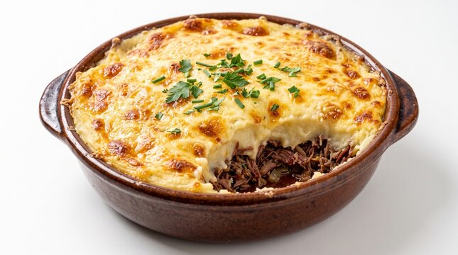 Delicious Shepherd's Pie with Golden Brown Mashed Potato Topping and Savory Meat Filling