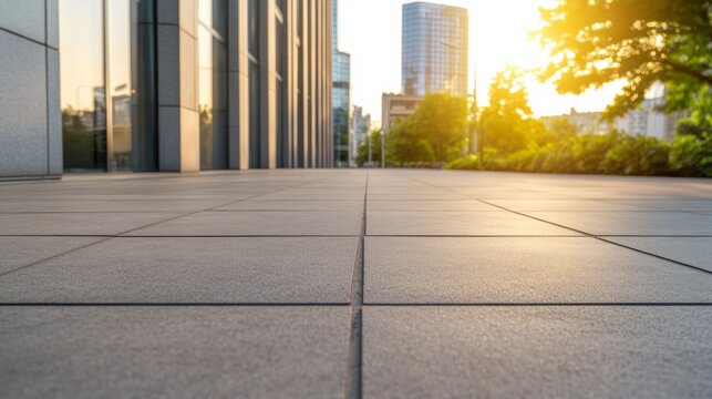 Warm Sunset At the Edge of the Business District: Urban Sidewalk With Clean Paving And Open Copy Space Urban Si &acirc;&euro;&ldquo; Skyline Study 2