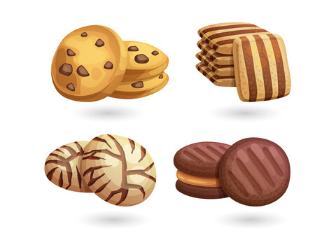 Colorful illustration of assorted sweet baked cookies on transparent background