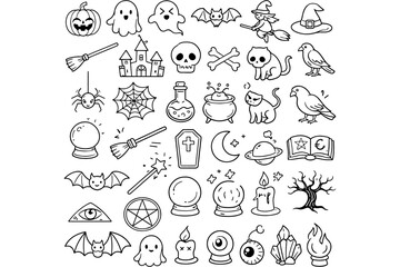 Obraz premium Minimal Spooky Halloween Vector Icons Line Art Collection