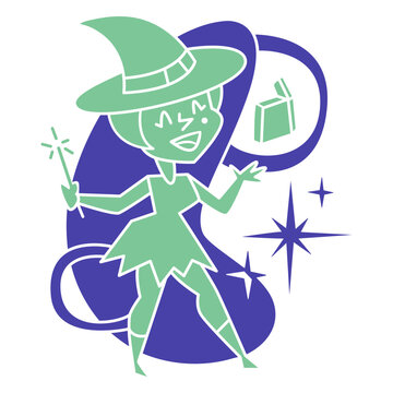 Witch reading magic mid century cartoon