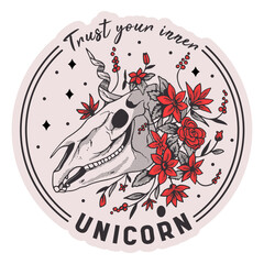 Obraz premium Unicorn skull quote badge