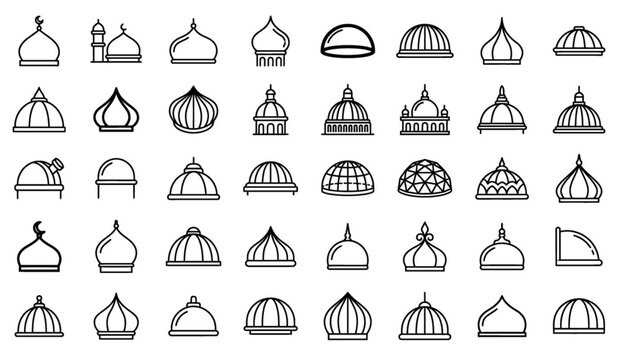 Set of mosque dome architectural line icons vector illustration with symbol set