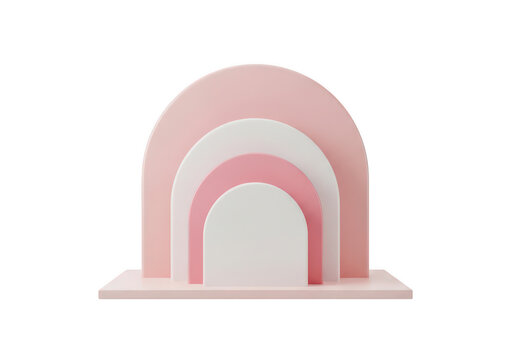 Abstract pink and white rainbow pedestal isolated on transparent background