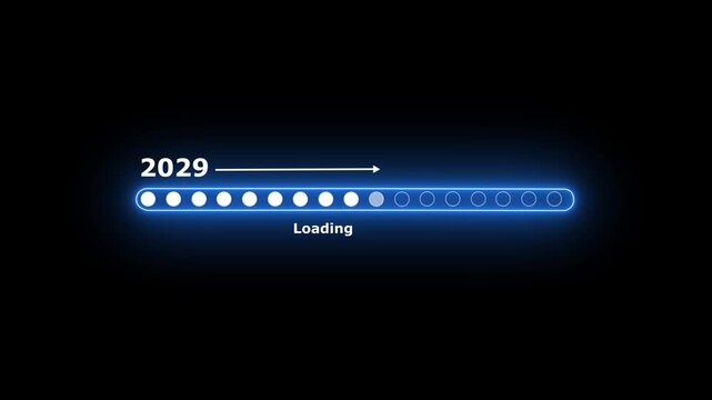 Business Transition from 2029 to 2030 with Digital Progress Loading Bar Enterprise Transformation Goal Tracking Productivity Improvement and Business time line animation. Animation of 4k video.