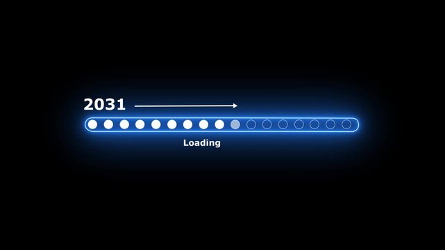 Business Transition from 2029 to 2030 with Digital Progress Loading Bar Enterprise Transformation Goal Tracking Productivity Improvement and Business time line animation. Animation of 4k video.