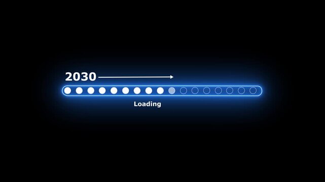 Business Transition from 2029 to 2030 with Digital Progress Loading Bar Enterprise Transformation Goal Tracking Productivity Improvement and Business time line animation. Animation of 4k video.