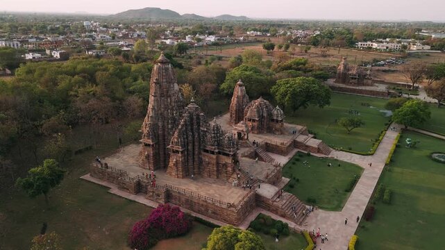 Aerial view of khajuraho temple complex, a unesco world heritage site in madhya pradesh, india