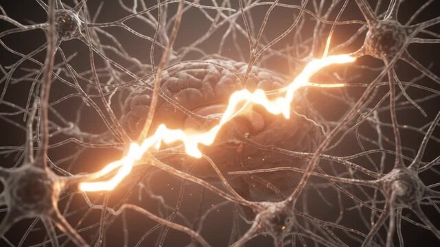3D Animation of Human Brain Neurons Firing and Connecting Illustrating Neural Network Activity and Cognitive Processes