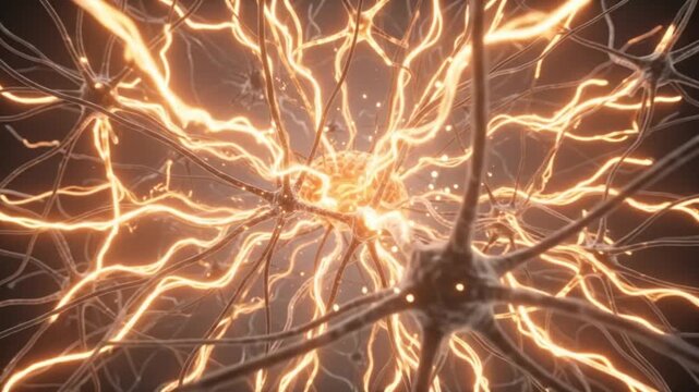 Abstract 3D animation of human brain and neural network connections representing thoughts memory and neuroscience