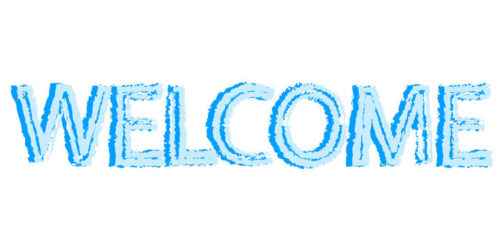 The word welcome written in a textured, layered blue font with a 3 d drop shadow effect, isolated against a solid black background