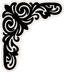 Fototapeta premium Black ornate floral corner flourish, vintage decorative scroll design element