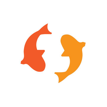 Two stylized fish swimming in a circular motion, similar to the traditional Yin-Yang or Pisces symbol.